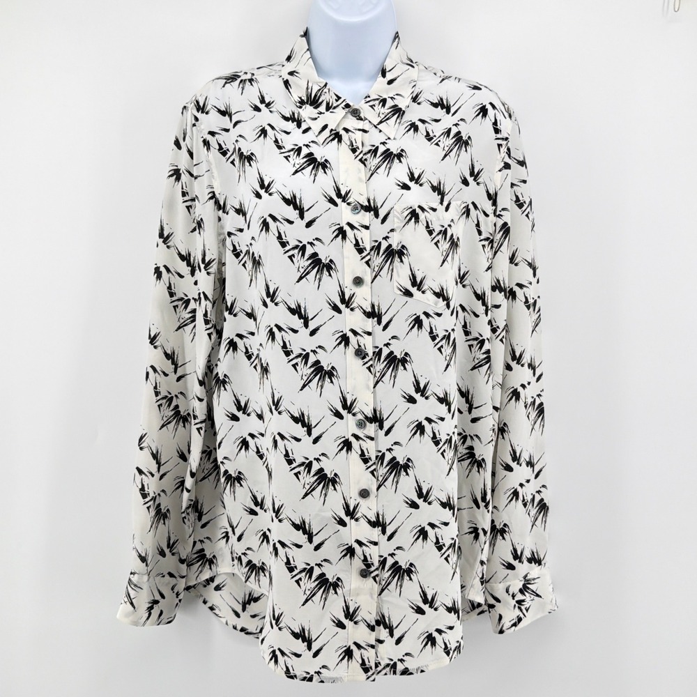 Equipment Femme 100% Silk Button Down Shirt Blouse Abstract Print Black White M
